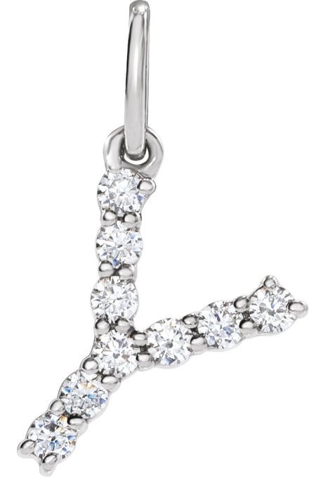 14K Gold Round Lab-Grown Diamond Accented Initial Necklace – up to 1/8 CTW - White Gold