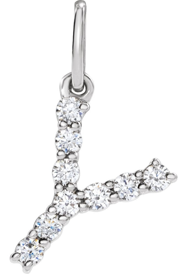 14K Gold Round Lab-Grown Diamond Accented Initial Necklace – up to 1/8 CTW - White Gold