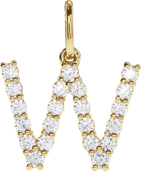 14K Gold Round Lab-Grown Diamond Accented Initial Necklace – up to 1/8 CTW - Yellow Gold