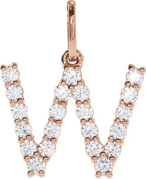 14K Gold Round Lab-Grown Diamond Accented Initial Necklace – up to 1/8 CTW - Rose Gold