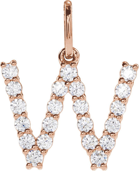 14K Gold Round Lab-Grown Diamond Accented Initial Necklace – up to 1/8 CTW - Rose Gold