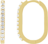 14K Gold Round Natural White Sapphire Accented Elongated Hoop Earrings – 20x13.39mm - Yellow Gold