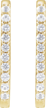 14K Gold Round Natural White Sapphire Accented Elongated Hoop Earrings – 20x13.39mm - Yellow Gold - view 2