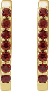 14K Gold Round Natural Mozambique Garnet Accented Elongated Hoop Earrings - Yellow Gold - view 2