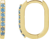 14K Gold Round Natural London Blue Topaz Accented Elongated Hoop Earrings - Yellow Gold