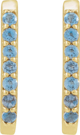 14K Gold Round Natural London Blue Topaz Accented Elongated Hoop Earrings - Yellow Gold - view 2