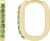 14K Gold Round Natural Tsavorite Garnet Accented Elongated Hoop Earrings - Yellow Gold