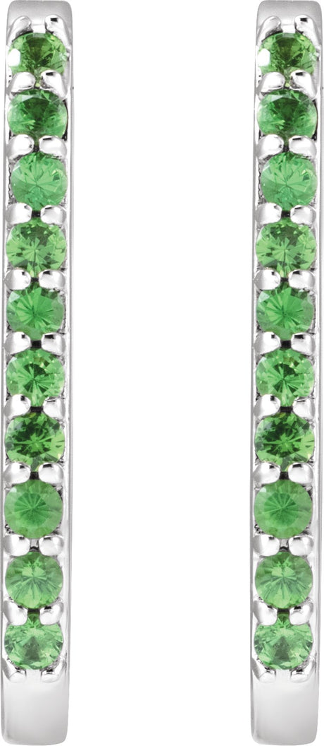 Platinum Round Natural Tsavorite Garnet Accented Elongated Hoop Earrings – 20x13.39mm – 1.5mm Stones - view 2