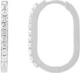 14K Gold Round Natural White Sapphire Accented Elongated Hoop Earrings – 20x13.39mm - White Gold