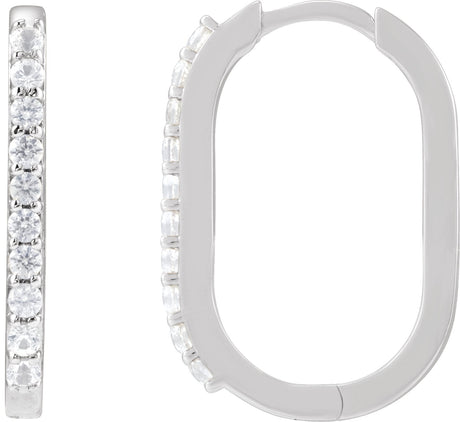 14K Gold Round Natural White Sapphire Accented Elongated Hoop Earrings – 20x13.39mm - White Gold