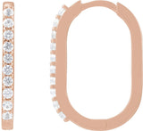 14K Gold Round Natural White Sapphire Accented Elongated Hoop Earrings – 20x13.39mm - Rose Gold