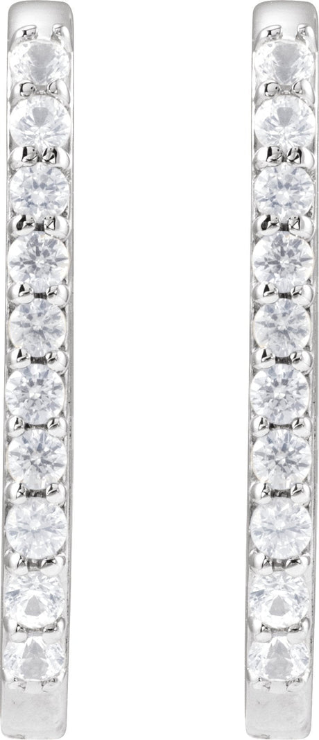 Platinum Round Natural White Sapphire Accented Elongated Hoop Earrings – 20x13.39mm - view 2