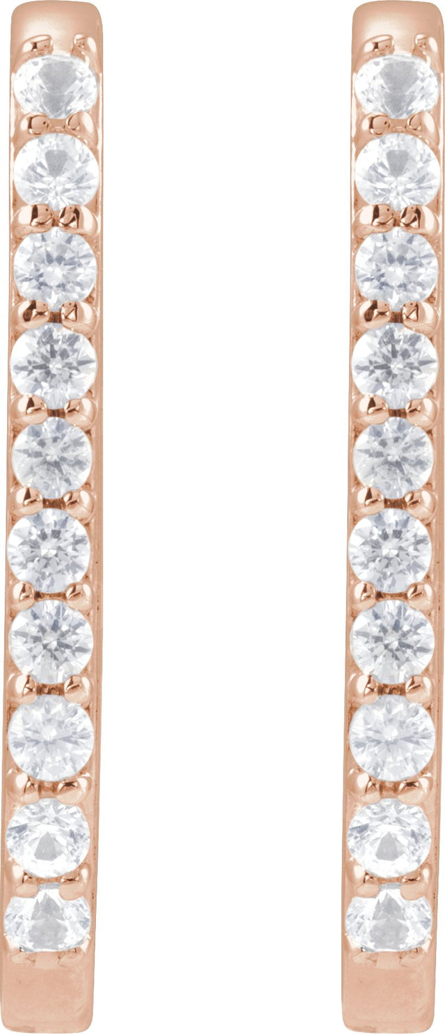 14K Gold Round Natural White Sapphire Accented Elongated Hoop Earrings – 20x13.39mm - Rose Gold - view 2