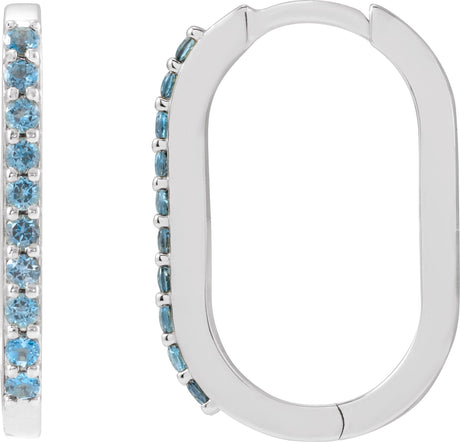 Platinum Round Natural London Blue Topaz Accented Elongated Hoop Earrings – 20x13.39mm – 1.5mm Stones