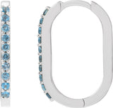 14K Gold Round Natural London Blue Topaz Accented Elongated Hoop Earrings – 20x13.39mm – 1.5mm Stones - White Gold