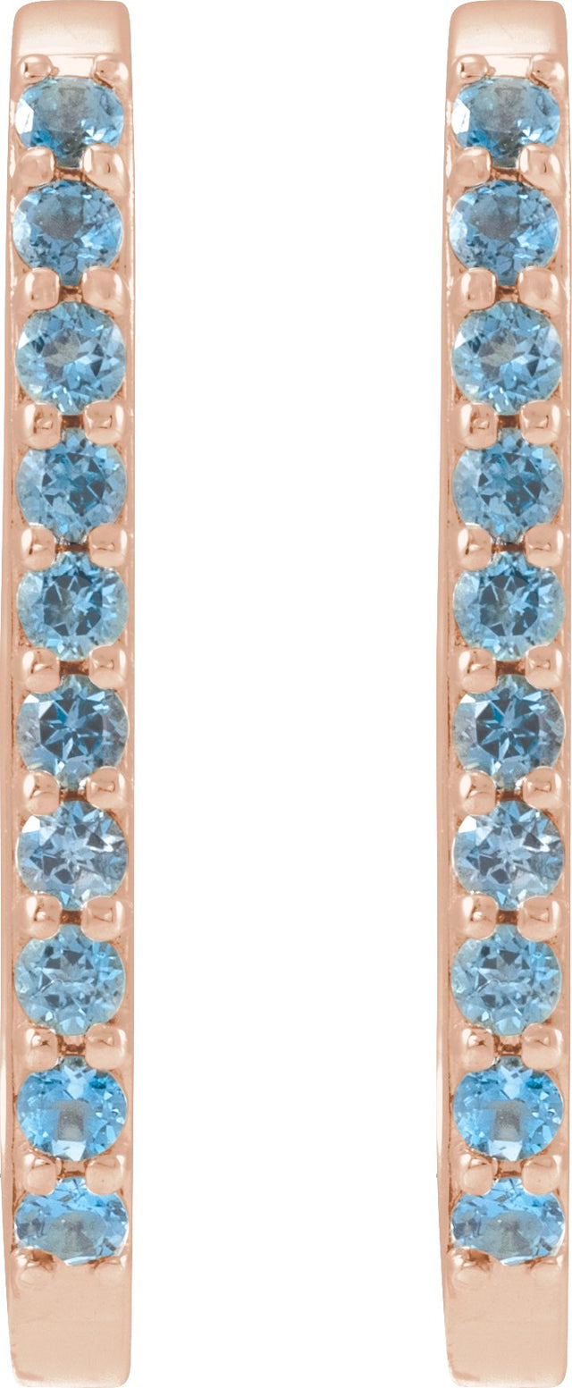 14K Gold Round Natural London Blue Topaz Accented Elongated Hoop Earrings – 20x13.39mm – 1.5mm Stones - Rose Gold - view 2
