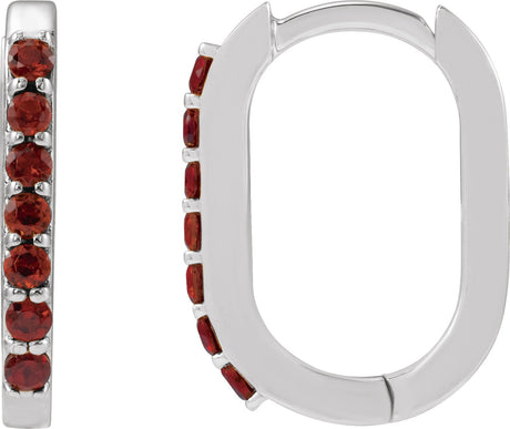 Platinum Round Natural Mozambique Garnet Accented Elongated Hoop Earrings