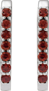 14K Gold Round Natural Mozambique Garnet Accented Elongated Hoop Earrings - White Gold - view 2