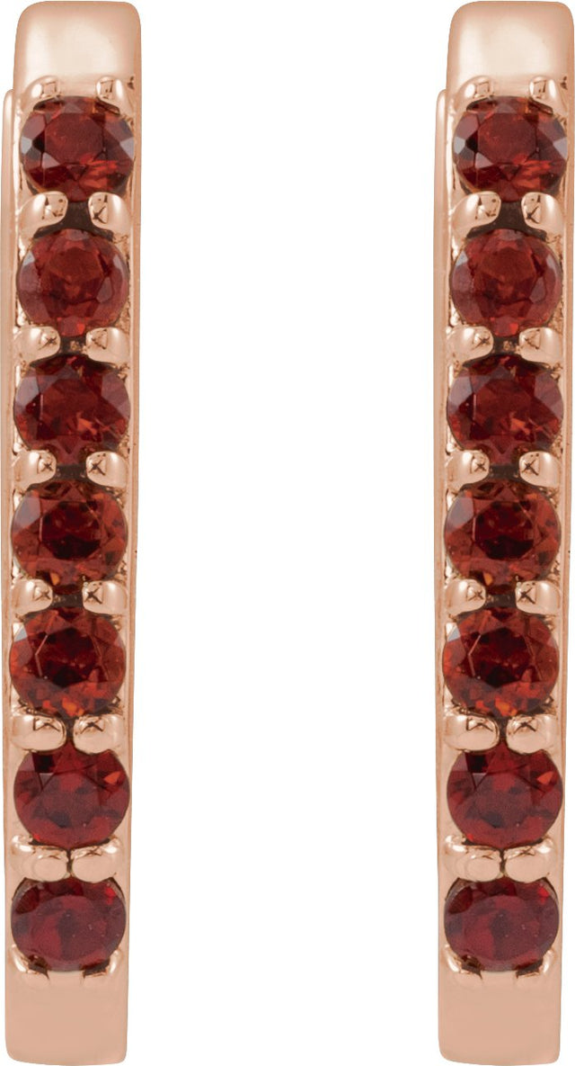14K Gold Round Natural Mozambique Garnet Accented Elongated Hoop Earrings - Rose Gold - view 2