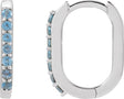 14K Gold Round Natural London Blue Topaz Accented Elongated Hoop Earrings - White Gold