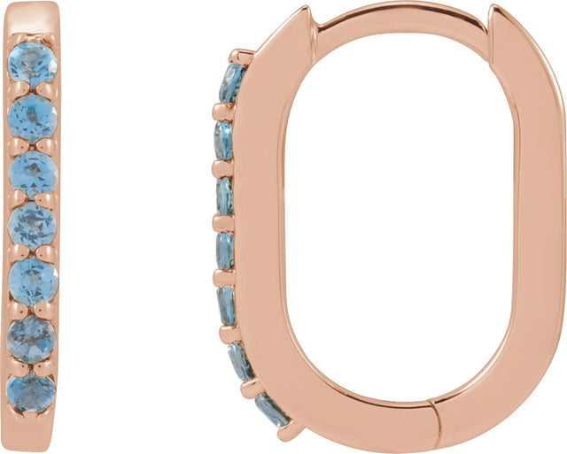 14K Gold Round Natural London Blue Topaz Accented Elongated Hoop Earrings - Rose Gold