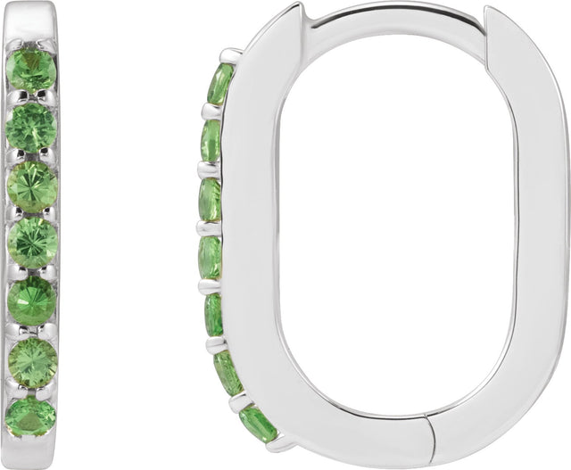 Platinum Round Natural Tsavorite Garnet Accented Elongated Hoop Earrings