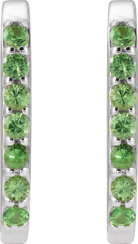Platinum Round Natural Tsavorite Garnet Accented Elongated Hoop Earrings - view 2