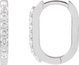Platinum Round Natural White Sapphire Accented Elongated Hoop Earrings