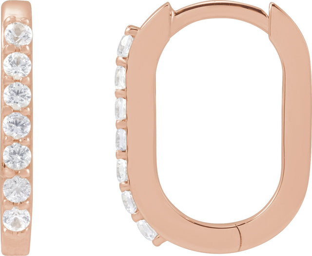 14K Gold Round Natural White Sapphire Accented Elongated Hoop Earrings - Rose Gold