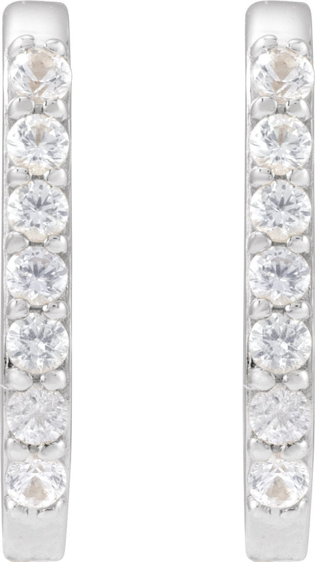 Platinum Round Natural White Sapphire Accented Elongated Hoop Earrings - view 2