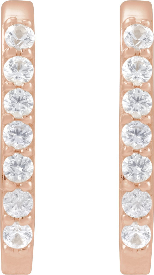 14K Gold Round Natural White Sapphire Accented Elongated Hoop Earrings - Rose Gold - view 2