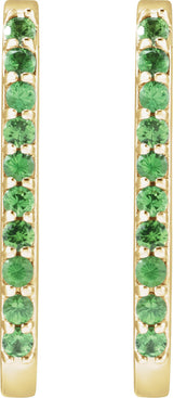 14K Gold Round Natural Tsavorite Garnet Accented Elongated Hoop Earrings – 20x13.39mm – 1.5mm Stones - Yellow Gold - view 2