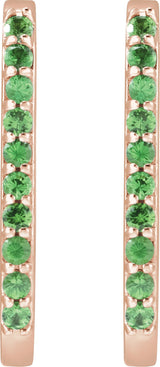 14K Gold Round Natural Tsavorite Garnet Accented Elongated Hoop Earrings – 20x13.39mm – 1.5mm Stones - Rose Gold - view 2
