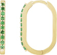 14K Gold Round Natural Tsavorite Garnet Accented Elongated Hoop Earrings – 20x13.39mm – 1.5mm Stones - Yellow Gold