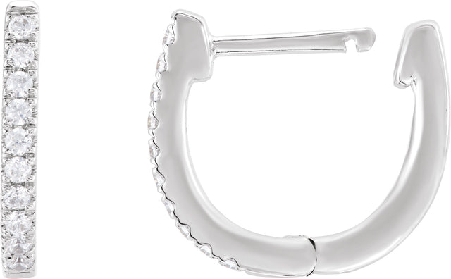 14K Gold Round Lab-Grown Diamond Accented U-Hoop Earrings – 13x12.33mm - White Gold