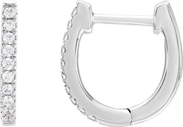 14K Gold Round Lab-Grown Diamond Accented U-Hoop Earrings – 13x12.33mm - White Gold - view 3