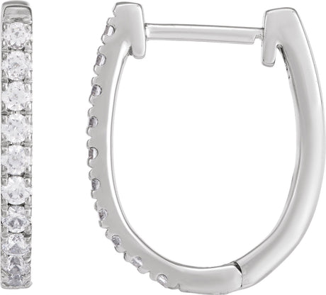 14K Gold Round Lab-Grown Diamond Accented U-Hoop Earrings – 13x12.33mm - White Gold