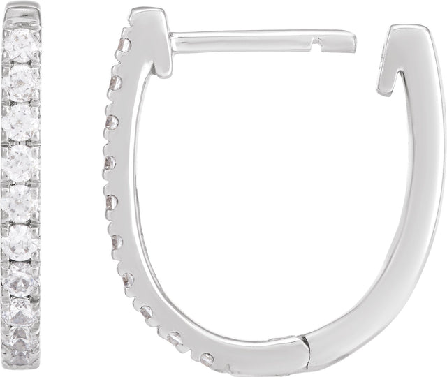 14K Gold Round Lab-Grown Diamond Accented U-Hoop Earrings – 13x12.33mm - White Gold - view 3