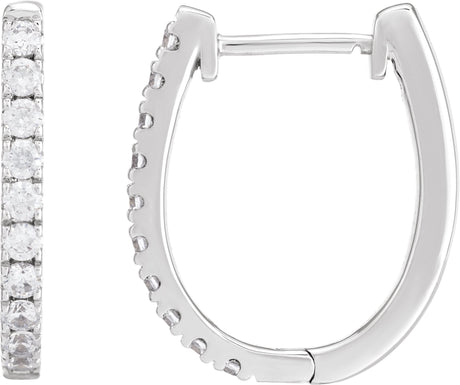 14K Gold Round Lab-Grown Diamond Accented U-Hoop Earrings – 13x12.33mm - White Gold