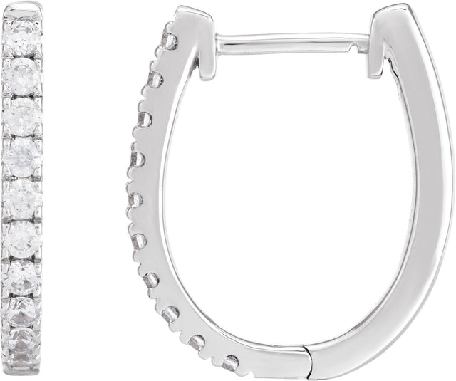 14K Gold Round Lab-Grown Diamond Accented U-Hoop Earrings – 13x12.33mm - White Gold