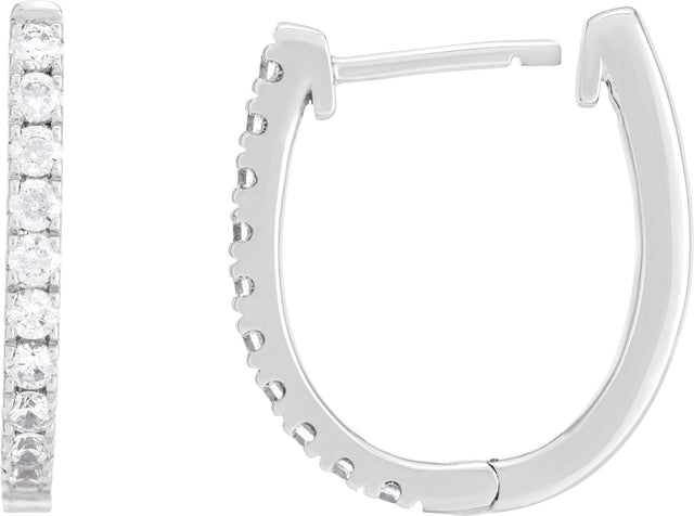 14K Gold Round Lab-Grown Diamond Accented U-Hoop Earrings – 13x12.33mm - White Gold - view 3