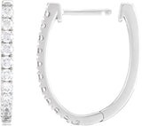 14K Gold Round Lab-Grown Diamond Accented U-Hoop Earrings – 13x12.33mm - White Gold - view 3
