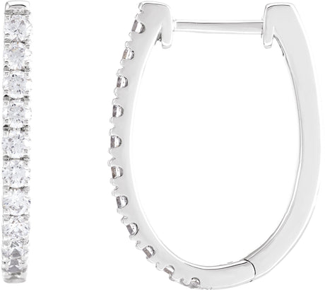 14K Gold Round Lab-Grown Diamond Accented U-Hoop Earrings – 13x12.33mm - White Gold