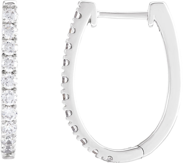 14K Gold Round Lab-Grown Diamond Accented U-Hoop Earrings – 13x12.33mm - White Gold