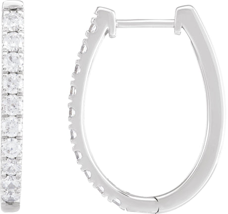 14K Gold Round Lab-Grown Diamond Accented U-Hoop Earrings – 13x12.33mm - White Gold