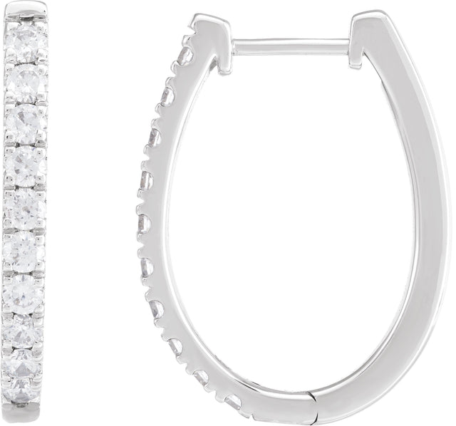 14K Gold Round Lab-Grown Diamond Accented U-Hoop Earrings – 13x12.33mm - White Gold