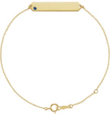 14K Gold Round Natural Blue Sapphire Engravable Geometric Bracelet - Yellow Gold
