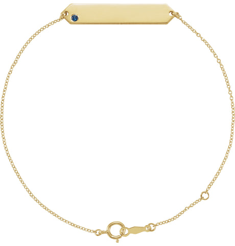 14K Gold Round Natural Blue Sapphire Engravable Geometric Bracelet - Yellow Gold