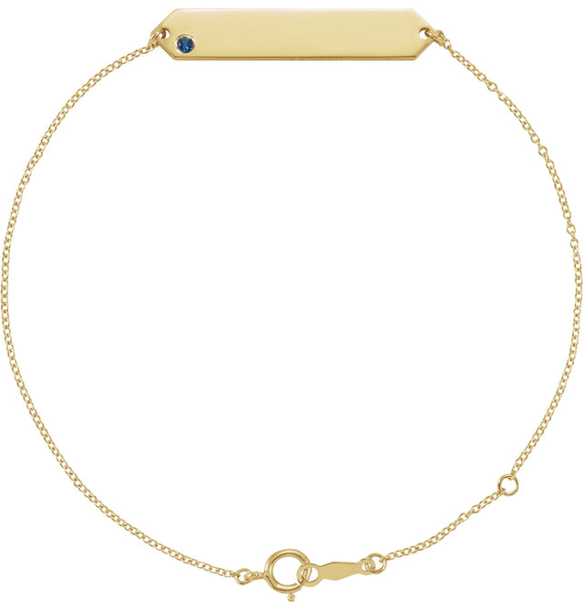 14K Gold Round Natural Blue Sapphire Engravable Geometric Bracelet - Yellow Gold