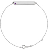 14K Gold Round Natural Amethyst Engravable Geometric Bracelet - White Gold